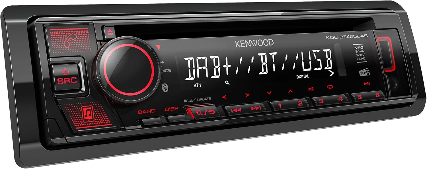 Kenwood KDC-BT450DAB CD Receiver, With Built-in Bluetooth, DAB+ Digital Radio, USB & AUX Input, Steering Wheel Controls