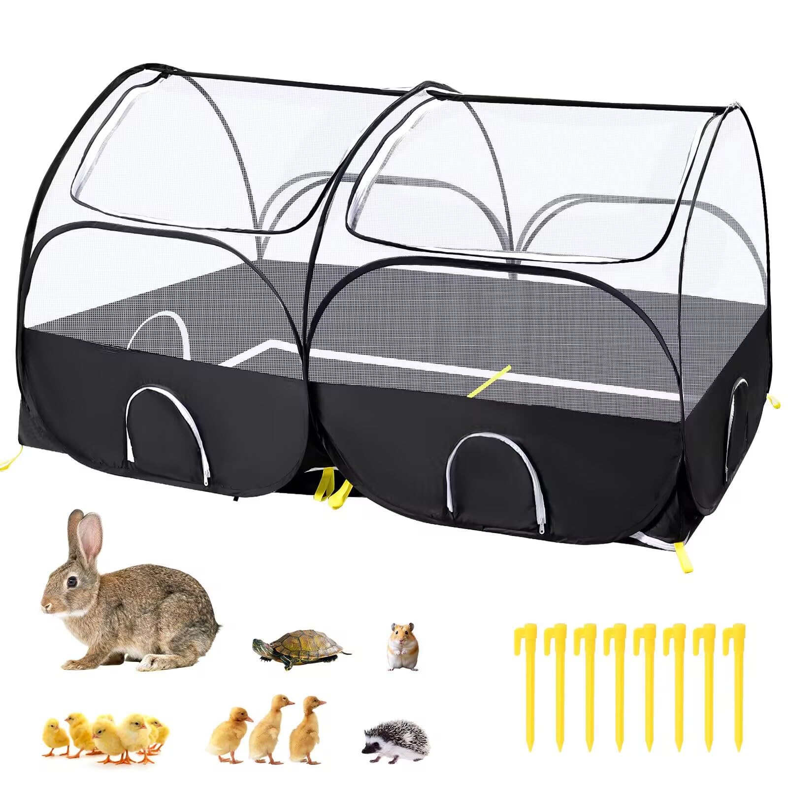 Photo 1 of SlowTon Small Animals Playpen, Portable Large Chicken Run Coop with Detachable Bottom Breathable Transparent Mesh Walls, Foldable Pet Enclosure for Puppy Kitten Rabbits Outdoor Indoor (B,Sloping Top)