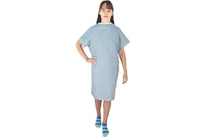 Elaine Karen Deluxe 3 Pack Cotton Blend Hospital Patient Gown - Back Tie, 41" Long & 52" Wide, Easy Care, Soft & Comfortable Gowns – One Size Fits All Blue