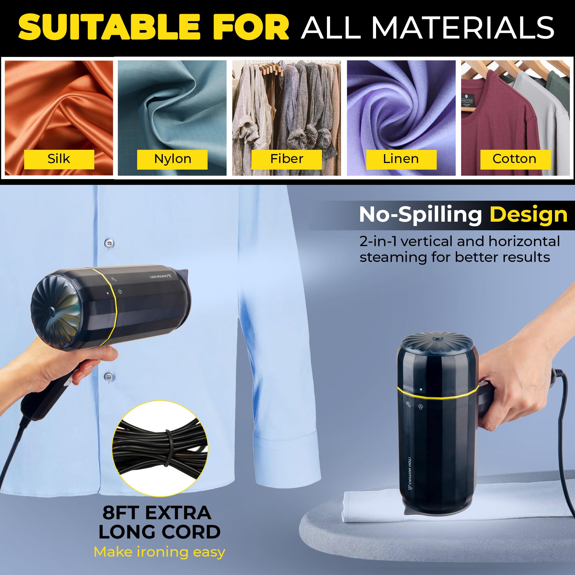 Travel Steamer for Clothes - Handheld Portable Garment Steamer - Foldable Mini Small Steam Iron Wrinkles Remover for Clothing - Fast Heat Up Fabric Steamer