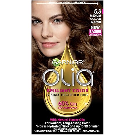 Garnier Olia Ammonia Free Brilliant Color Oil Rich Permanent Hair Color 5 3 Medium Golden Brown Pack Of 1 Brown Hair Dye Packaging May Vary