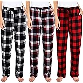 Suhine 3 Pcs Women Buffalo Plaid Pajama Pants with Pockets and Drawstring Casual Lounge Pajama Bottoms Sleepwear for Women