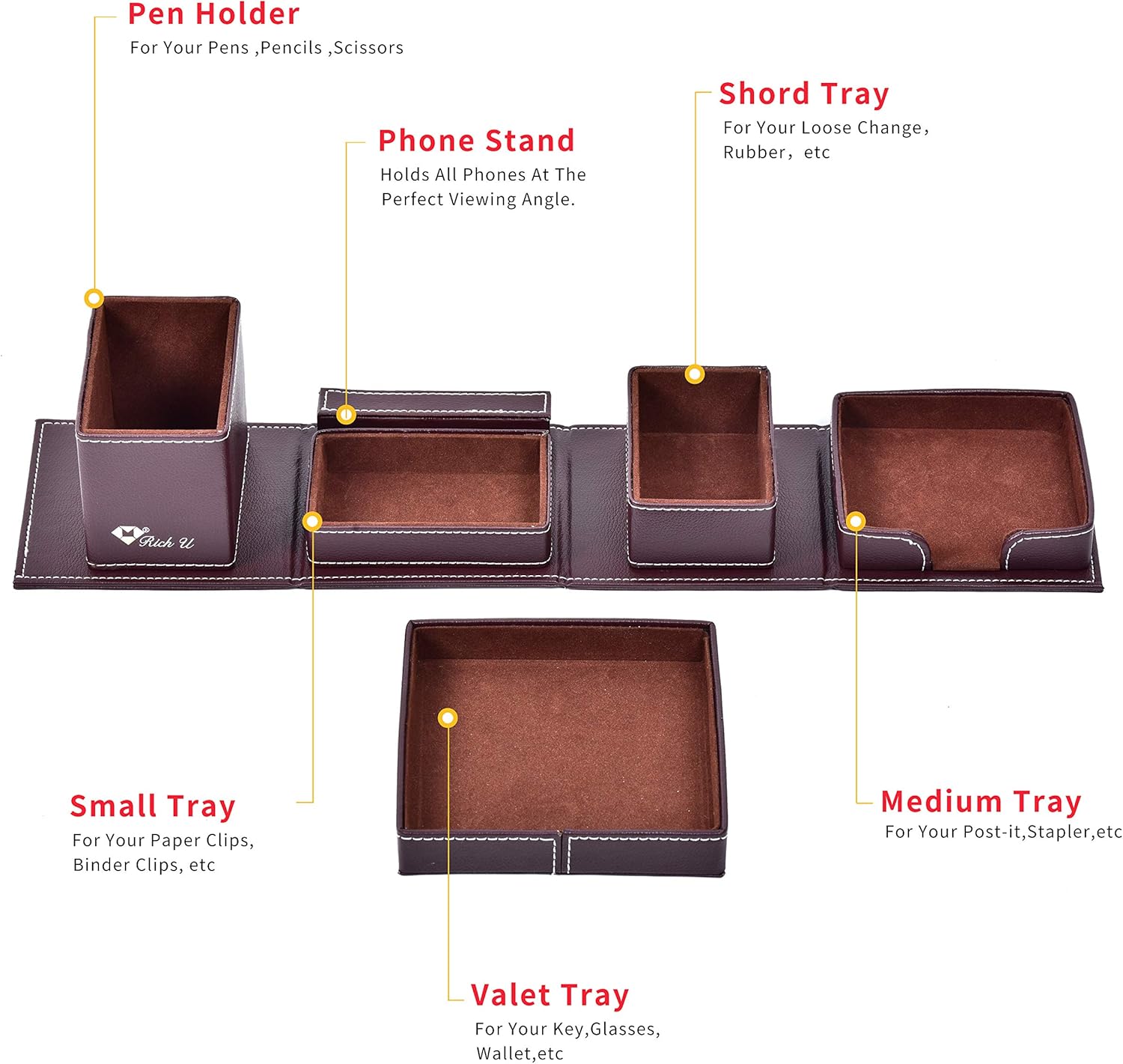 Leather Office Supplies, Desk Organizer Storage Boxes and Accessories, Desktop Storage for Business Cards/Stationery/Pens/Pencils/Mobile Phones(Brown) : Office Products