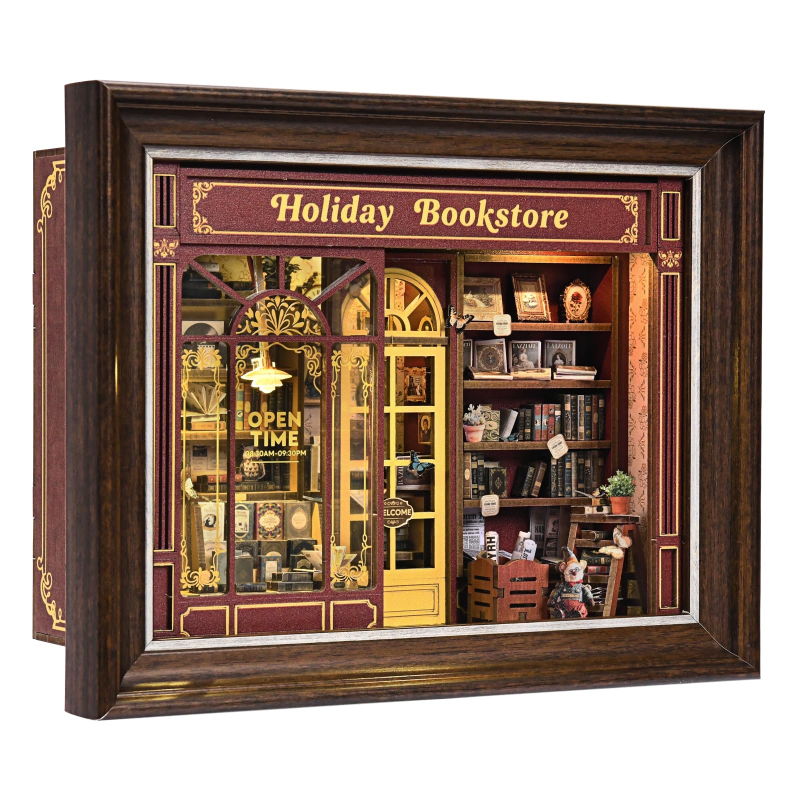 ETKVR Book Nook Kit, Picture Frame Booknook, Wall Mounted Miniature Dollhouse Kit, DIY 3D Wooden Puzzle for Home Bookshelf Decoration - Holiday Bookstore — image 1