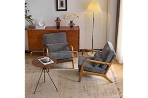 VINGLI Chenille Mid-Century Modern Accent Chair Set of 2, Cute Reading Arm Chair with Cushion & Lumbar Pillow & Solid Wood Frame for Lounge, Living Room, Reading Room, Bedroom, Dark-Gray