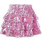 WELAKEN Sparkle Sequin Skirt for Girls Kids Elastic Waist Three Layer Ruffle Skirt