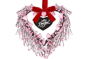 DONSAJI Valentine's Day Wreath, 15" Valentine Door Wreath Valentines Wreath for Front Door, Heart Wreath with DIY Chalkboard, Valentines Decoration Valentines Day Decor for Home Wedding Anniversary