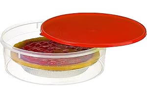 Zilpoo Plastic Pie Carrier with Lid, 10.5”, Cupcake Container, Muffin, Cookies, Cake Holder, Round Freezer Storage Food Keeper with Cover, Red
