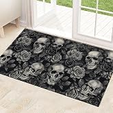 ainori Skull Rose Indoor Door Mat 29.5x17in,Non Slip Backing Gothic Floral Floor Mats,Non Woven Entryway Rug,Goth Welcome Rugs Decor,for Inside Porch Bedroom Kitchen,Practical Doormats Gifts