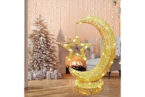 LAKEXUS 24Inch Lighted Moon-Star Outdoor Christmas Decorations, 40 Light Christmas Moon Star Decor, Pre-Lit Light Up Xmas Outdoor Holiday Decorations for Home Outside Indoor Outdoor Yard (Small)