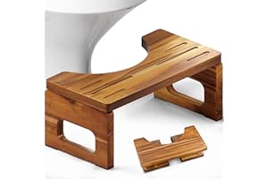 BLUEWEST Foldable Toilet Stool, Acacia Wood Poop Stool for Potty Training, 7 Inch Non-Slip Bathroom Step with Collapsible Design for Adults
