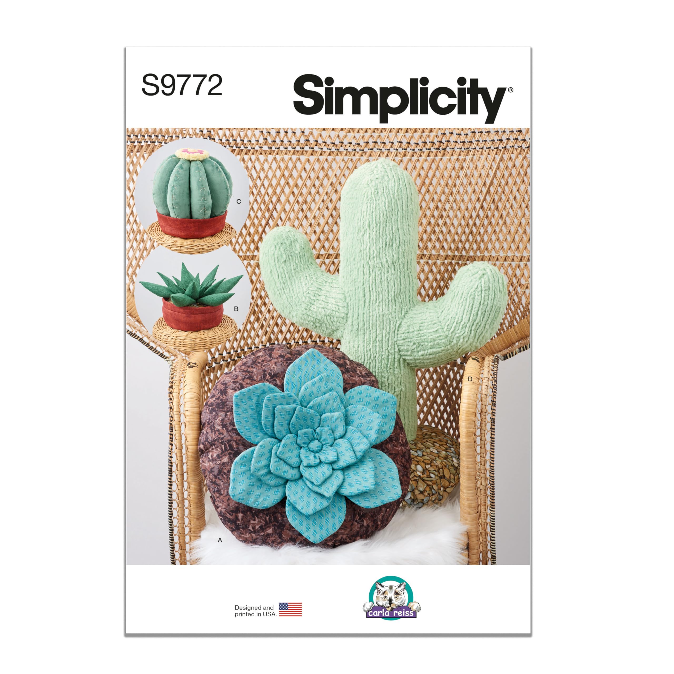 SIMPLICITY SS9772OS Decorative Succulent and Cactus Plush Pillows by Carla Reiss Design OS (ONE Size)