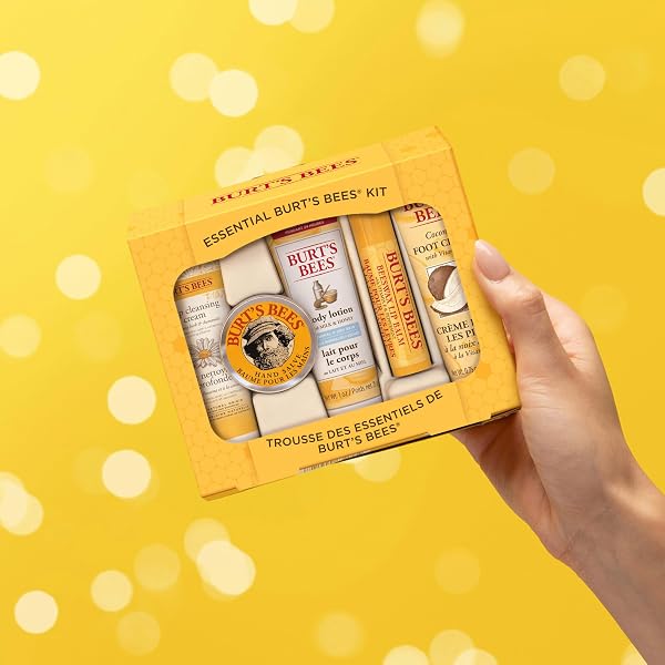 BURT’S BEES GIFTS IDEAS – ESSENTIAL EVERYDAY BEAUTY SET, 5 TRAVEL SIZE PRODUCTS – DEEP CLEANSING CREAM, HAND SALVE, BODY LOTION, FOOT CREAM AND LIP BALM