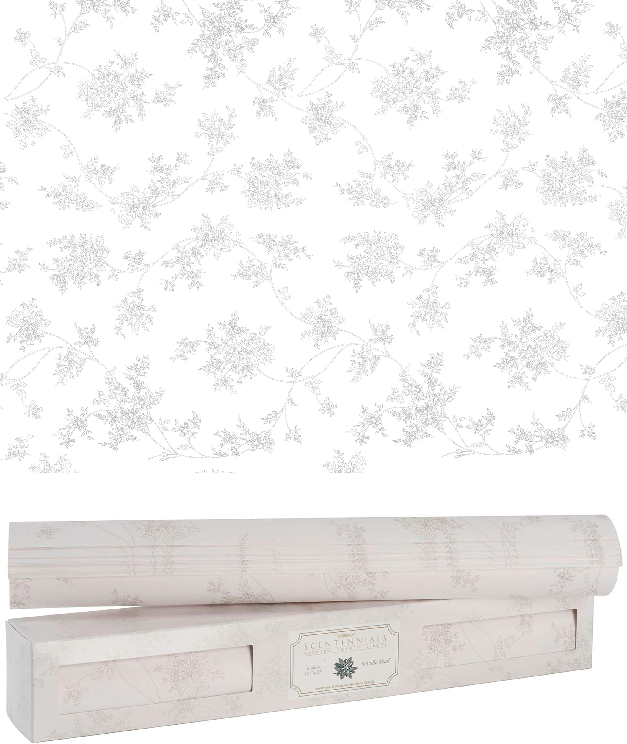 Vanilla Pearl Scented Drawer Liners - (16.5 x 22 Inch) Charming Floral Print - Premium Quality Shelf Liner Sheets - Ideal for Kitchen, Drawer & Closet, Non-Adhesive Design