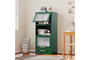 pozdeg Metal Display Storage Cabinet, 49.6" H Bookshelf and Bookcase with Flip-up Acrylic Doors and 1 Drawer, Freestanding Storage Cupboard for Kitchen, Living Room, Study