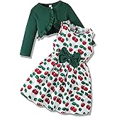 Rosibel Toddler Girl Dress and Cotton Cardigan for 2-8T Flora Patterned Sleeveless Dresses and Shrugs Sets