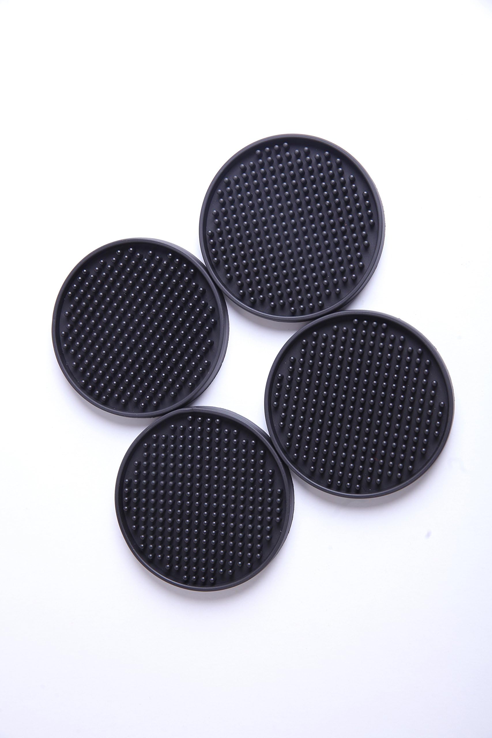 PVC Coasters, PVC Coaster for Drink set of 4-Protect All Types Of Furniture Surface From Water Damage And Scratch,Non-slip Heat Resistant Drink Coasters of 4, Black