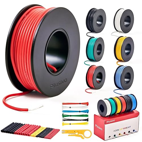 22 AWG Stranded Wire Kit – Silicone Coated Copper Wires 22 Gauge Pre-Tinned  23ft/7m Each Spool, Colors (Black, Red, Yellow, Green, Blue, White),