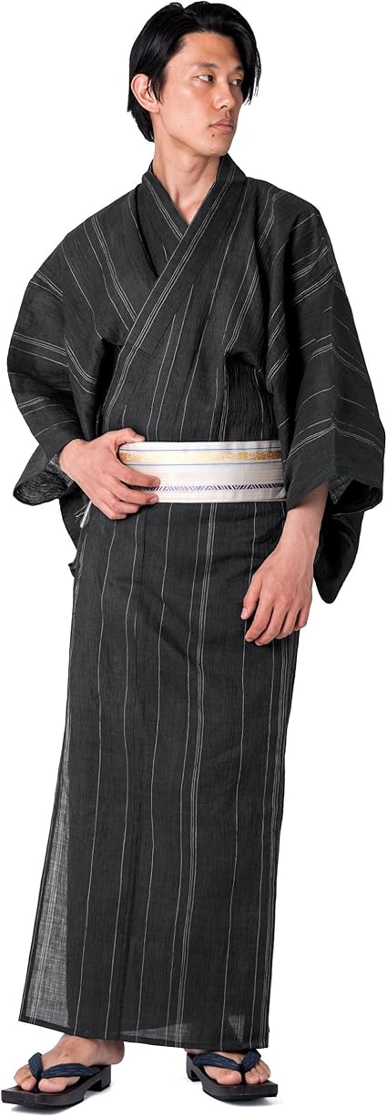 Amazon 男着物の加藤商店 浴衣 メンズ 上質 麻 メンズ浴衣 近江ちぢみ 夏着物 プレミアムセット Ll 黒 浴衣 通販