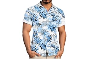 Mens Hawaiian Shirts Short Sleeve Button Down Beach Shirts Summer Casual Vacation Blouse Tops with Pocket