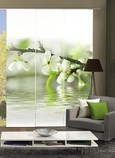 wohnfuehlidee 3er-Set Flächenvorhang, Deko Blickdicht, Tina, Höhe 245 cm, 3X Dessin Grün/Weiß