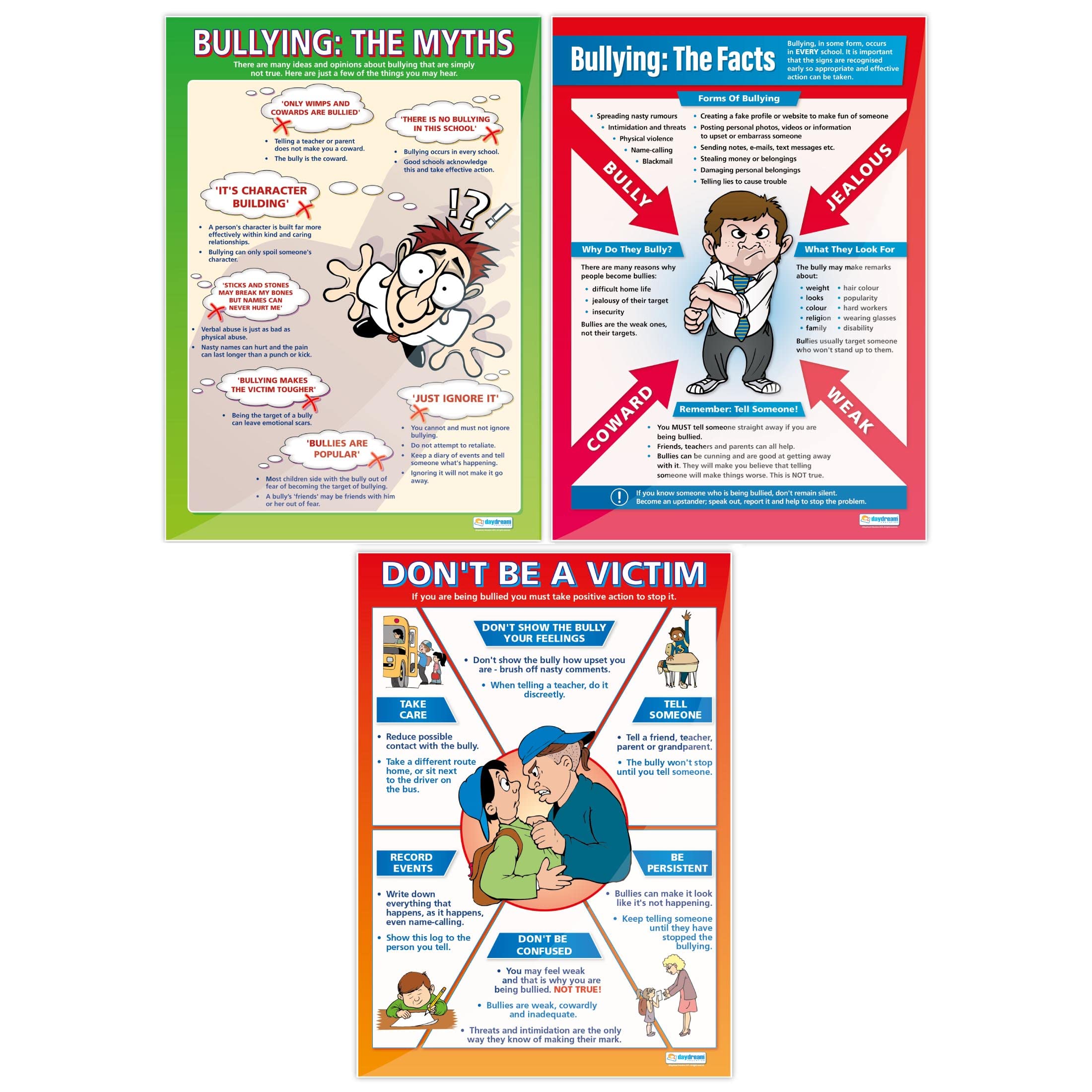 Bullying Posters - Set of 3 | PSHE Posters | Gloss Paper measuring 850mm x 594mm (A1) | PSE Classroom Posters | Education Charts by Daydream Education