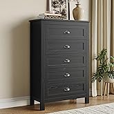 SINROM Black Dresser for Bedroom, Farmhouse 5 Drawers Dresser, 46.9" Tall Chest of Drawers with Metal Handles,Wood Chest Storage Cabinet for Living Room, Bedroom, Hallway