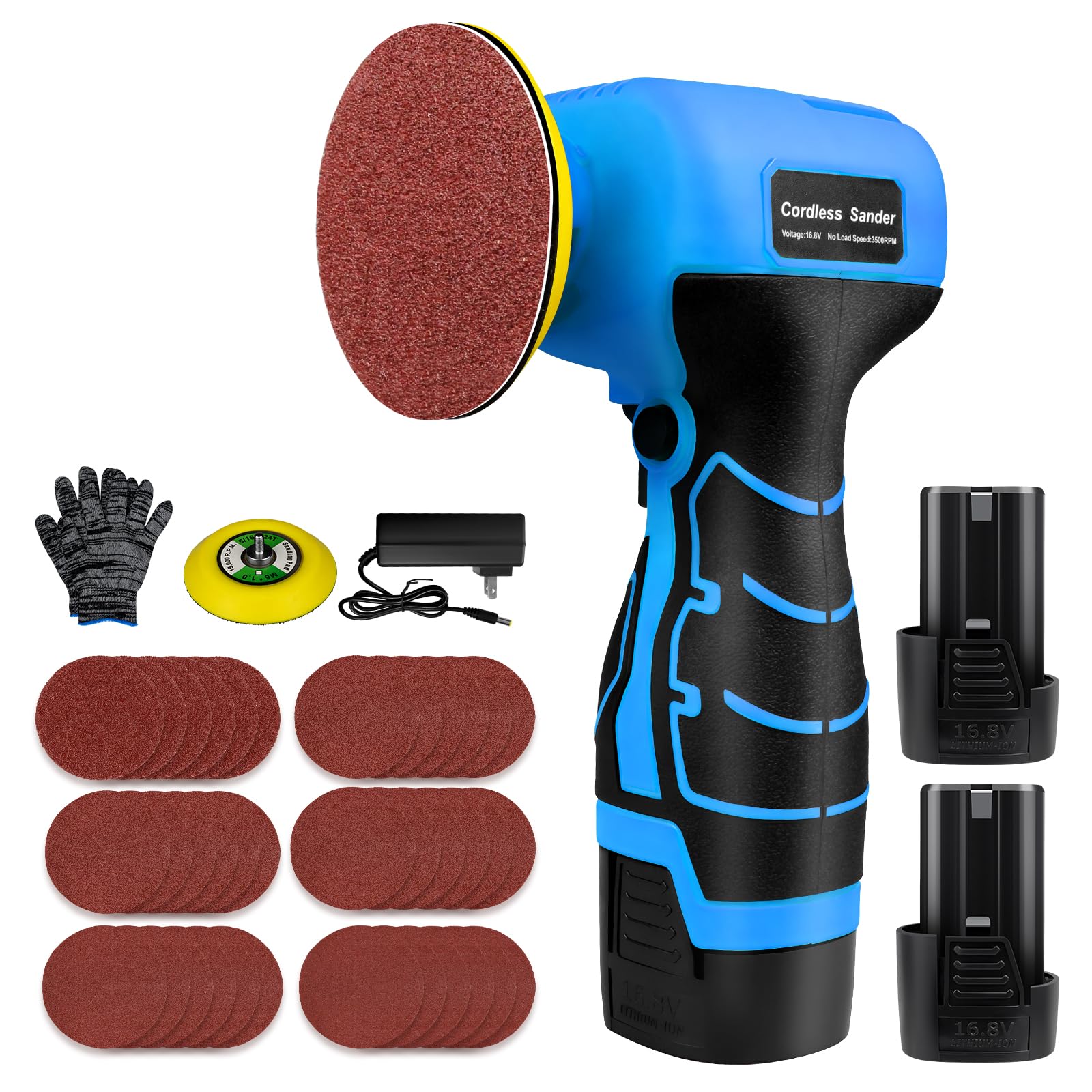 Photo 1 of 16.8V Cordless Electric Sander with 36PCS Sandpapers, 3500 RPM, 2Pcs 3.0Ah Batteries, Lightweight & Compact Design for Wood, Metal, Paint Removal, and DIY Projects