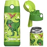Jarlson® Kids Water Bottle MALI [12OZ] - No Straw Stainless Steel Thermo Bottle - Insulated Waterbottle Leak Proof for School & Sports - Thermo Tumbler for Boys & Girls (Dinosaur)