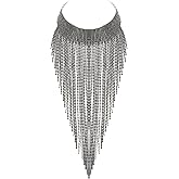 Flyonce Rhinestone Statement Necklace for Women, Tassel Bib Choker Collar Chunky Costume Jewelry for Party Formal