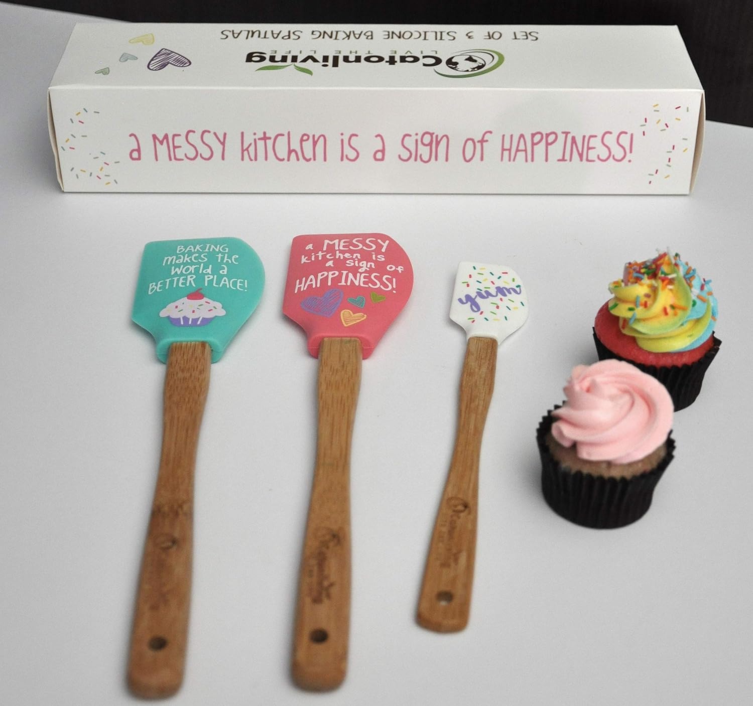 Silicone Rubber Bamboo Handle Cake Kitchen Spatula Gift Box Set of 3