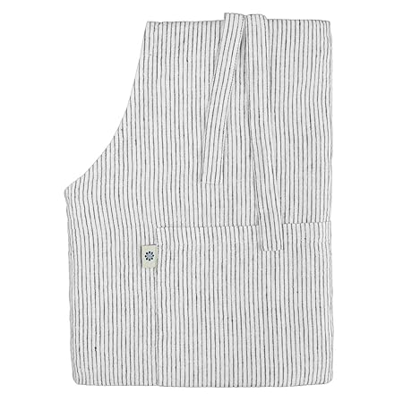 Linen & Cotton Lang Schürze Küchenschürze Kochschürze für Frauen Damen Männer Livi - 100% Leinen (66 x 100cm), Streifen Weiß/