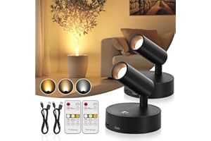 Wireless Led Spotlight Indoor, Rechargeable Uplighting Indoor with Remote Dimmable, 360° Rotate, Battery Powered Ceiling Spot