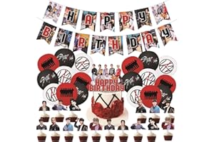 ETEL LIKE Stray Kids Merch 5 Star Party Decorations Include Happy Birthday Banners, Cake Toppers, Cupcake Toppers, Balloons