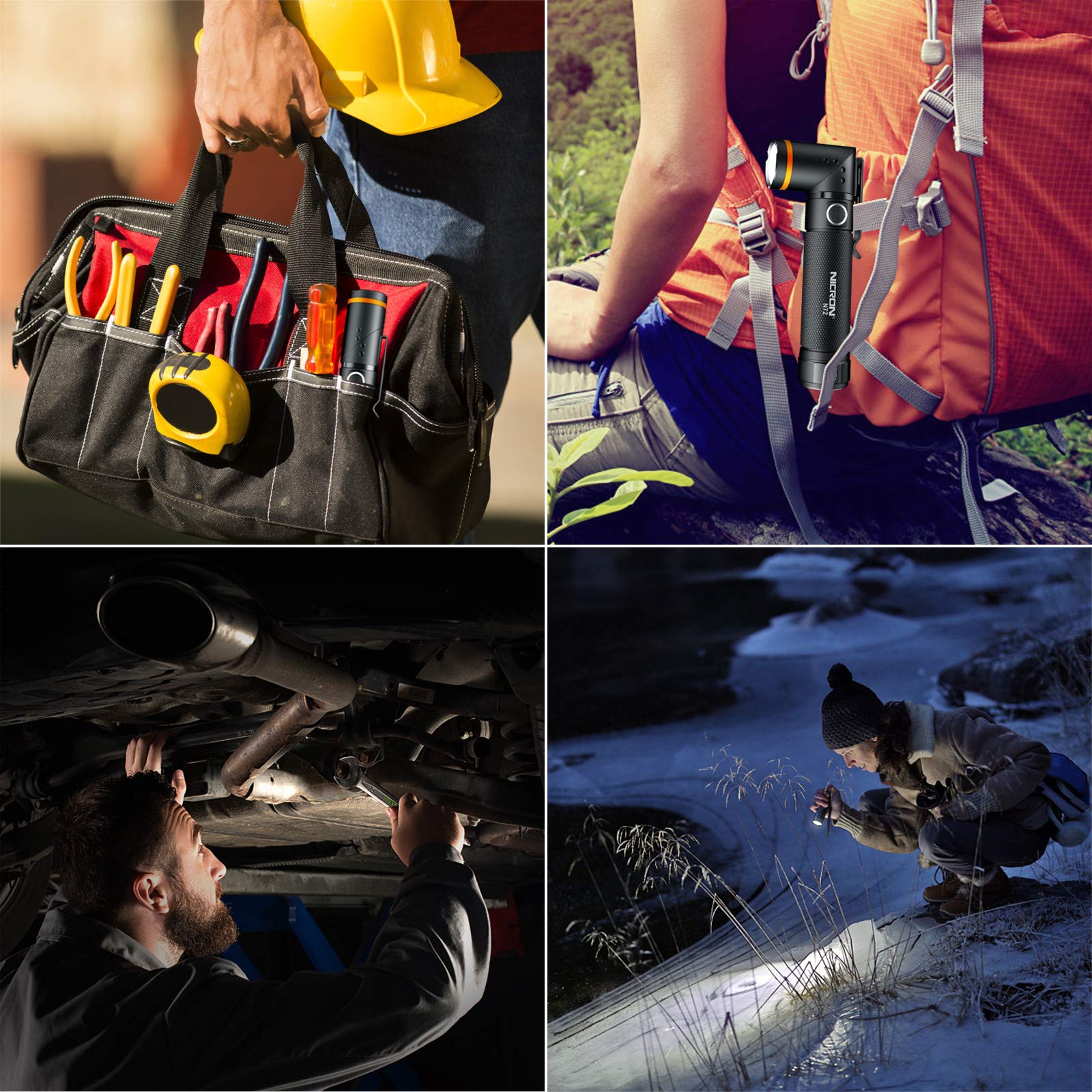 NICRON Flashlight, N72 800 Lumens Tactical Flashlight, 90 Degree Flashlight IPX4 Waterproof Led Flashlight 4 Modes- Best High Lumens are for Camping, Outdoor,Maintain (18650/AAA Not Included)