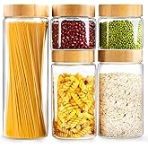 AISIPRIN Airtight Glass Jar with Lid, Glass Storage Containers with Screw On Bamboo Lids, for Cookie, Pasta, Cereal Storage Containers, 5Pcs 80oz 50oz 27oz Canisters Sets for the Kitchen