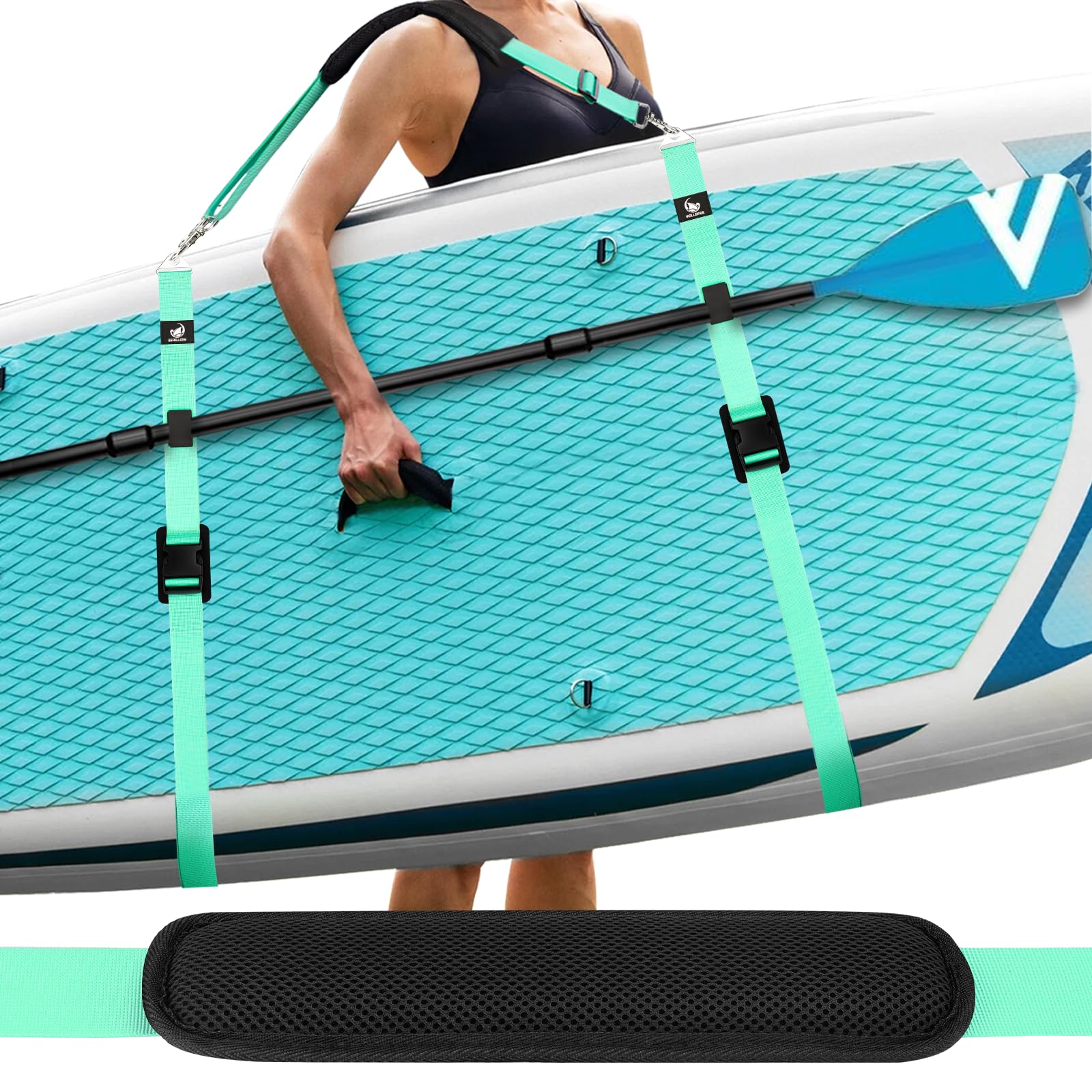 Photo 1 of Mellbree Paddle Board Carrying Strap, Soft Sup Carrying Strap Heavy Duty Kayak Carrier with Metal Clips Adjustable Size Suitable for Both Men and Women to Carry Paddleboard Easily, Blue