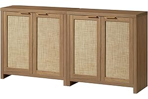 OAKHAM HOME Hampstead Storage Sideboard Cabinet with Rattan Doors and Adjustable Shelves, Buffet Kitchen Cabinet Cupboard Console for Living Room, Set of 2