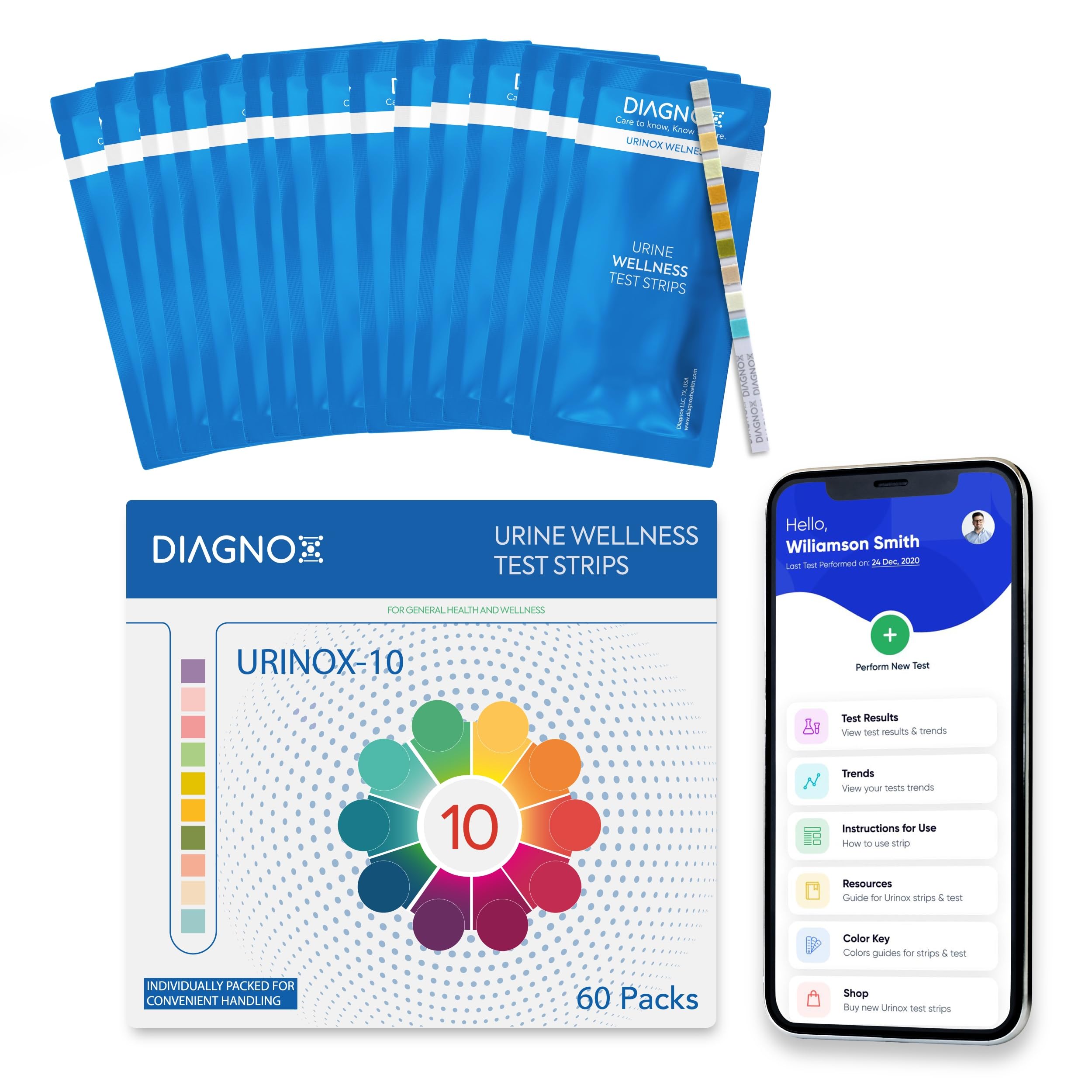 10 Parameter Professional/GP Urine Test Strip | Individually Packed, Clinically Tested with Mobile App | Medical Grade Urinalysis at Home | 60 Pack