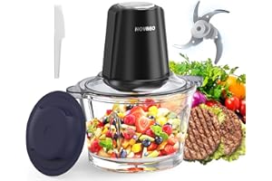 HOVOBO Food Processor Electric Meat Grinder 500W Food Chopper with 8 Cup 2L Glass Bowl & 4 Large Sharp Blades 2 Speed for Vegetable Kitchen Cutter Medium Super Powerful Chopping Grinding