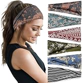 Huachi Boho Wide Headbands 6 Pack - Non Slip Yoga and Workout Hair Accessories for Women
