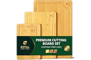 Large Wood Cutting Board Set for Kitchen - Luxury Bamboo Cutting Boards for Bread, Cheese, Fruits, Vegetables - Sturdy Choppi