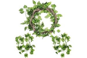 Canlierr 4 Pcs Reptile Vines, Flexible Bendable Jungle Climbing Vine Terrarium, Fake Plants for Reptiles, Artificial Leaves Terrarium Tank Pet Habitat Decor for Bearded Dragons, Lizard, Snake, Gecko