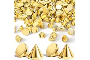 OIIKI 100PCS 8mm ABS Bullet Spike Cone Studs, Rivets Cone Spike Studs Beads, Flat Back Punk Spikes DIY Crafts Studs Glue on Decoration for Clothing Leather Clothes Belt Bag Shoes Jewelry - Light Gold