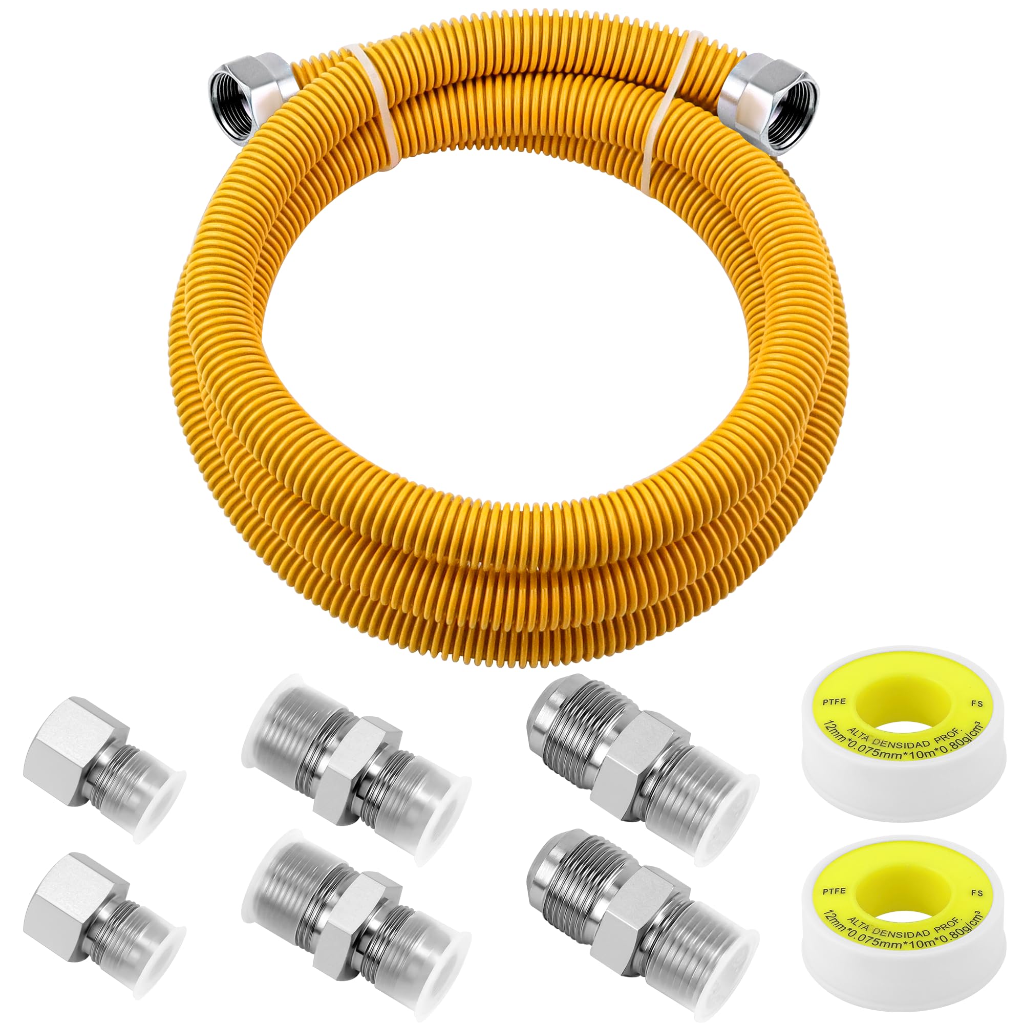 Photo 1 of **MISSING PARTS - Missing accessories**
AMI PARTS 72" Flexible Gas Line Kit Yellow Coated, Gas Hose Connector Kit for Dryer, Stove, Water Heater,5/8" OD(1/2" ID) Stainless Steel Gas Line with Connector 1/2" MIP &1/2"FIP & 3/4"MIP Fitting