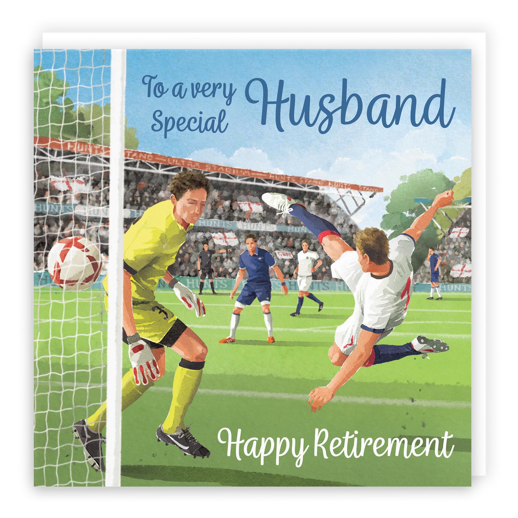Hunts England - Football Fun Retirement Card For Husband - Milo's Gallery - Footy Husband Retirement Card - Retiring Card For Footie Fan Husband