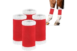 Filhome 4 Packs Christmas Horse Leg Wraps, Santa Faux Fur Polyester Standing Wraps Red Horse Leg Protectors, Equestrian Decoration Holiday Horse Accessories for Parades, Clubs, Clothing Classes