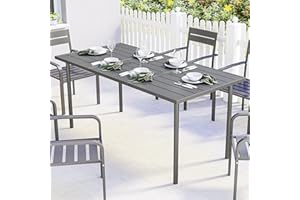 Outsunny 65" x 31.5" Outdoor Dining Table for 6, Metal Rectangular Patio Dining Table with Metal Slatted Top for Yard, Garden