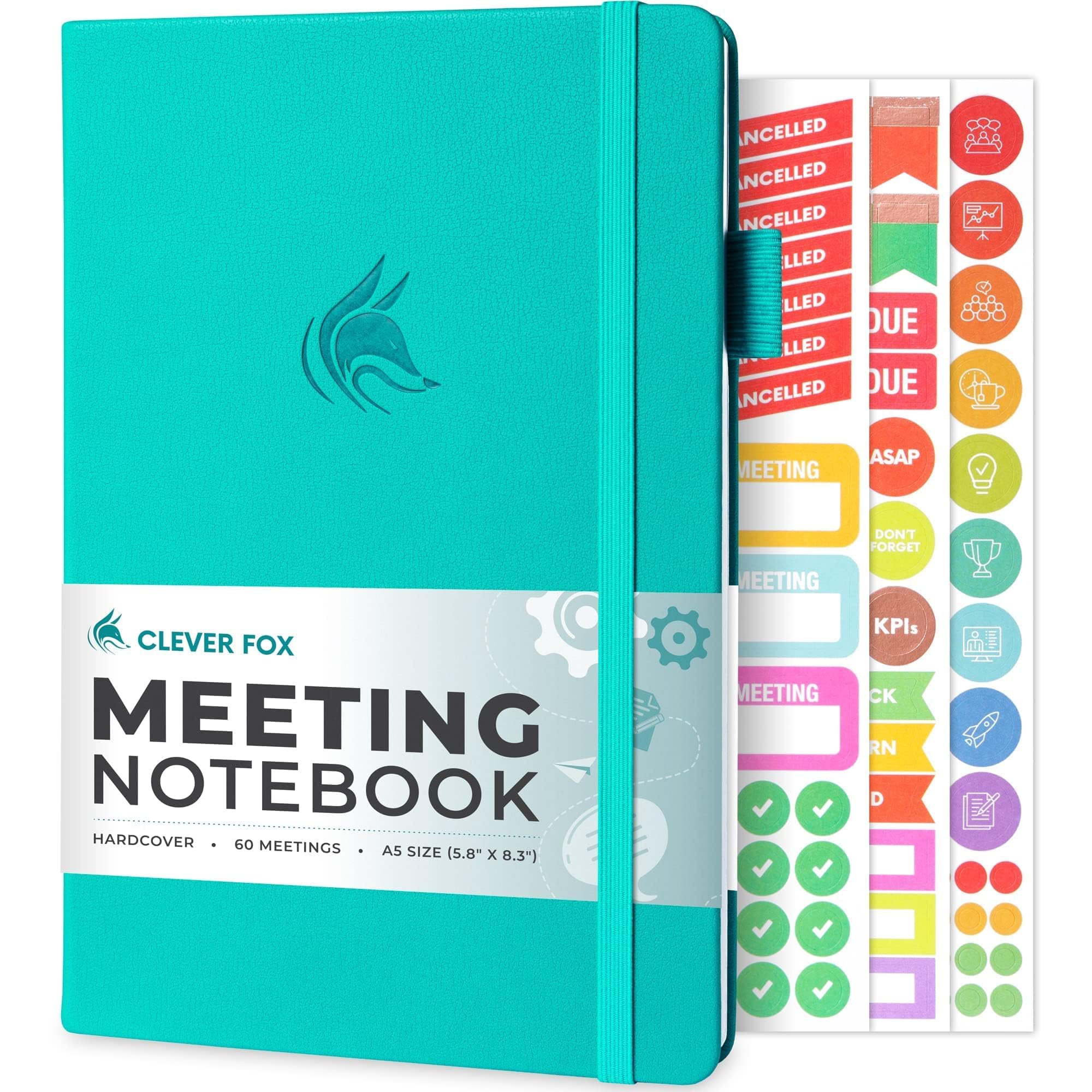 Clever Fox Meeting Notebook – Work & Business Organizer with Notes & Action Items – Notepad for Project Management & Meetings, A5 (Turquoise) — image 1