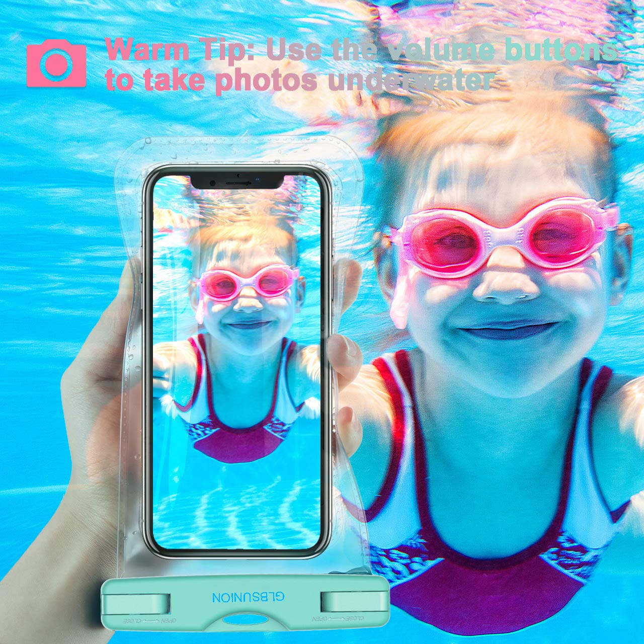 GLBSUNION Universal Waterproof Case, IPX8 Water Proof Phone Pouch Dry Bag Compatible for iPhone Xs Max/XR/X/8/8P/7/7P Galaxy up to 6.5\